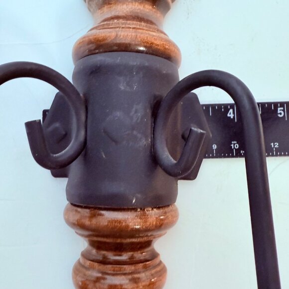 Wooden Double Arm Wall Candle Sconce VTG Turned Wood Wrought Iron Taper Holder - Picture 14 of 16